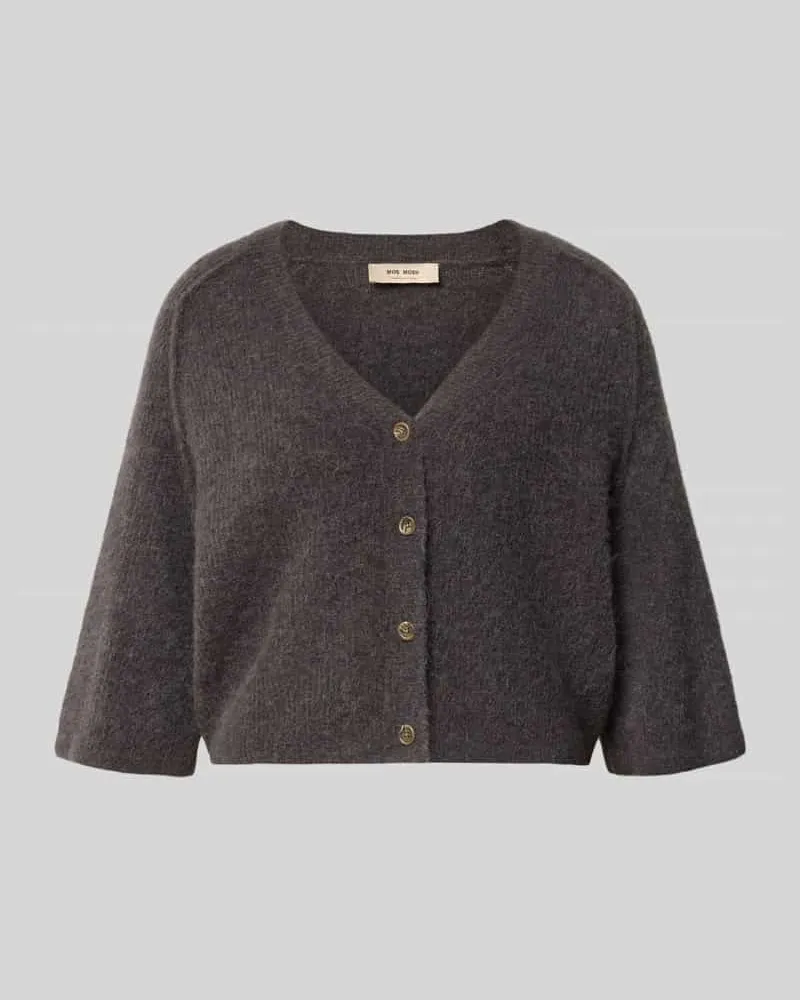 Mos Mosh Cardigan aus Woll-Mix mit 3/4-Arm Modell 'Thora Lizet Dunkelbraun