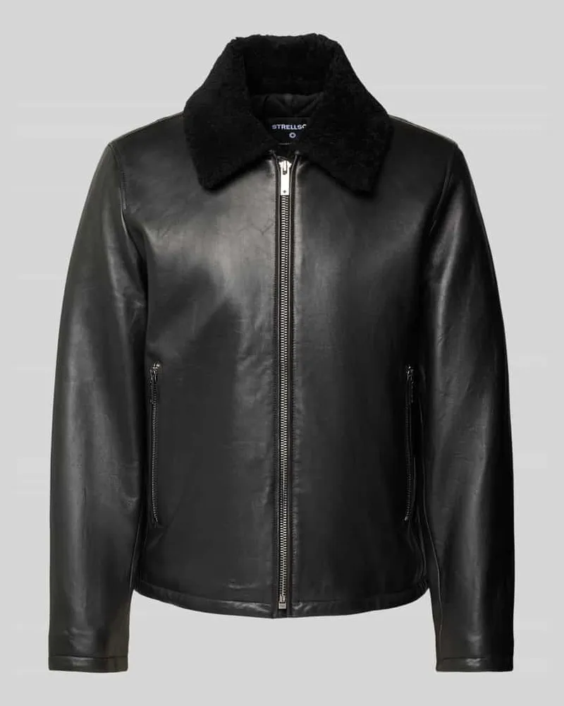 Strellson Regular Fit Lederjacke mit Lammfell-Kragen Modell 'MONTY Black
