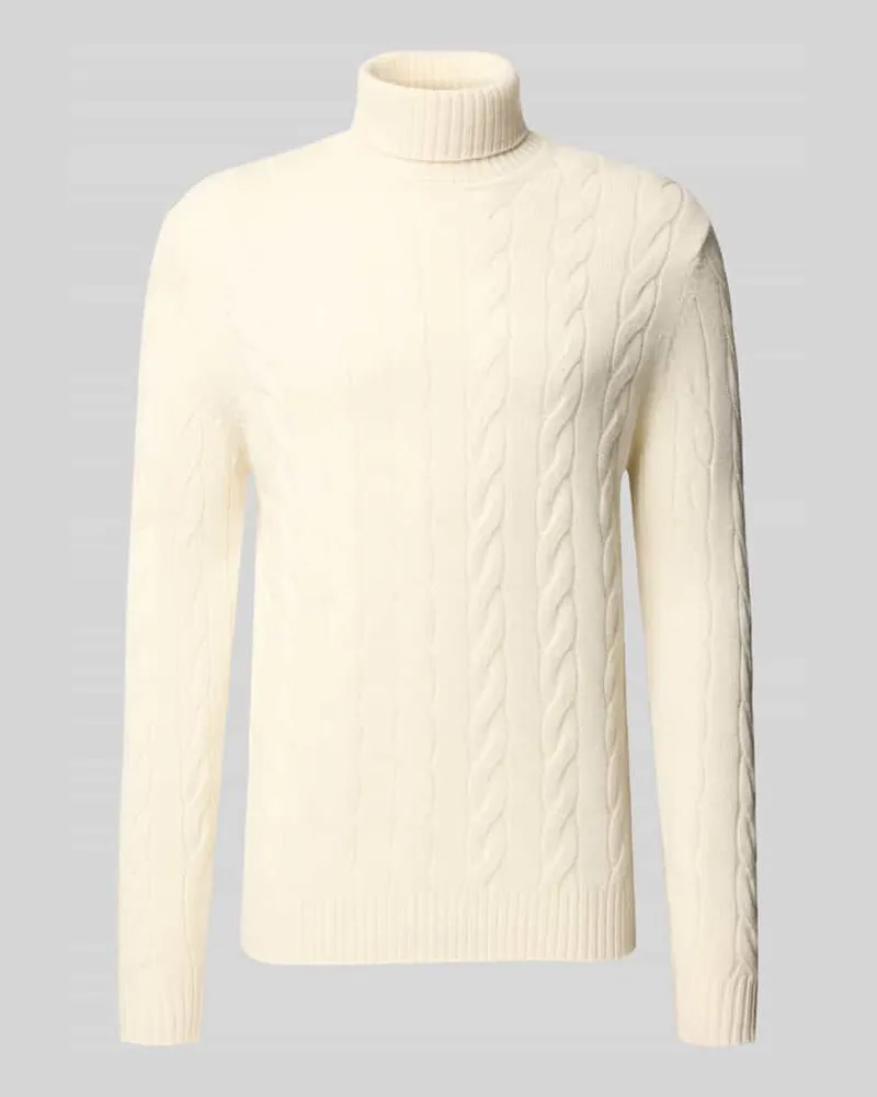 Christian Berg Slim Fit Strickpullover mit Zopfmuster Offwhite