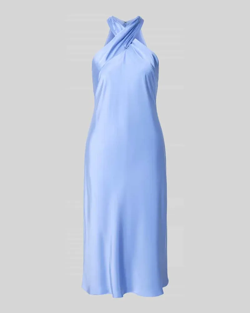 Ralph Lauren Knielanges Cocktailkleid mit Neckholder Hellblau