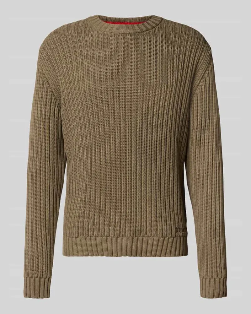 HUGO BOSS Regular Fit Strickpullover aus reiner Baumwolle Modell 'SRIBBEN_1 Mittelgrau