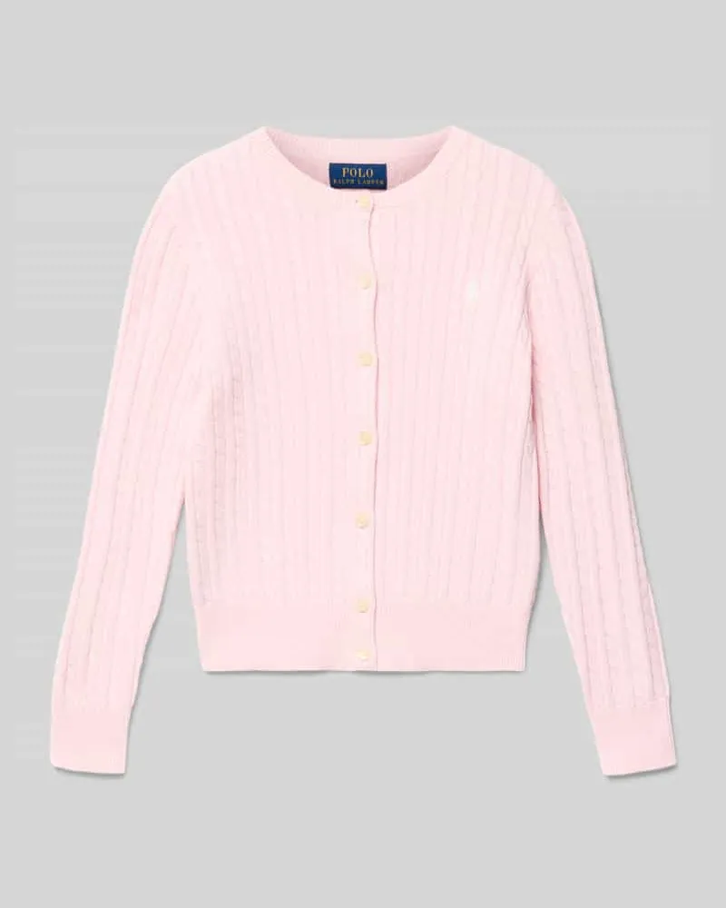 Ralph Lauren Strickjacke mit Zopfmuster und Label-Stitching Rosa