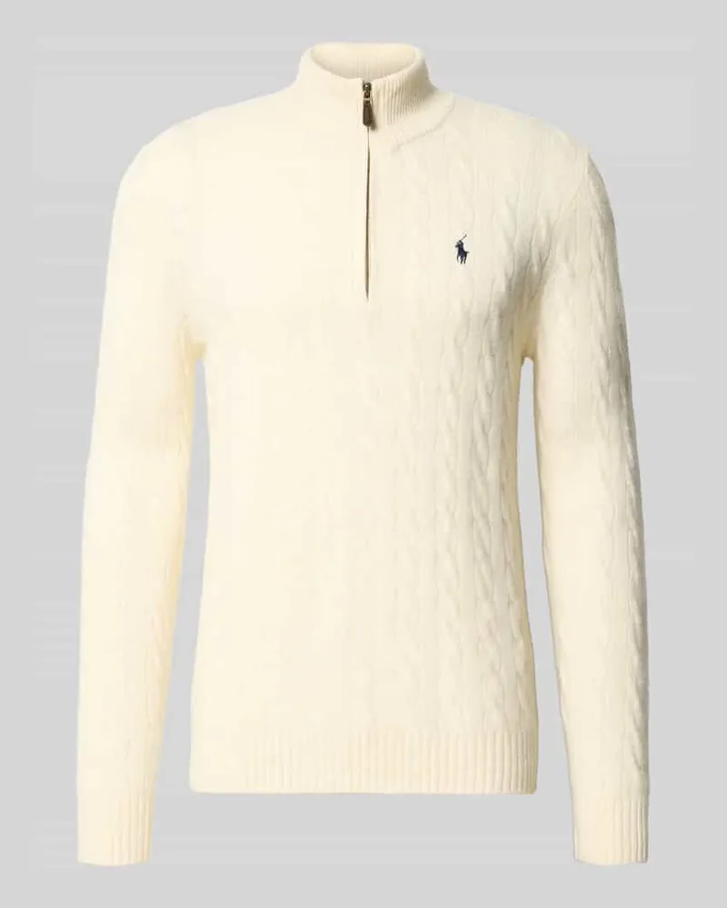 Ralph Lauren Strickpullover aus Baumwoll-Kaschmir-Mix mit Stehkragen Offwhite