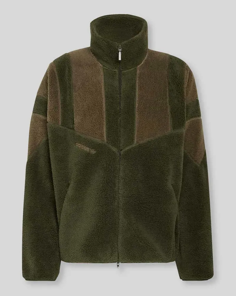 adidas Relaxed Fit Teddyjacke mit Stehkragen Oliv