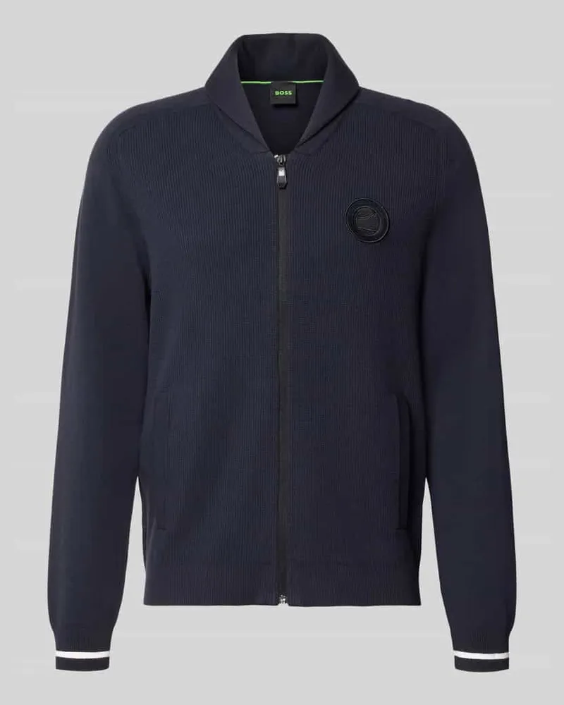 HUGO BOSS Regular Fit Strickjacke aus Viskose-Mix Modell 'KN_UNION FZ Marine