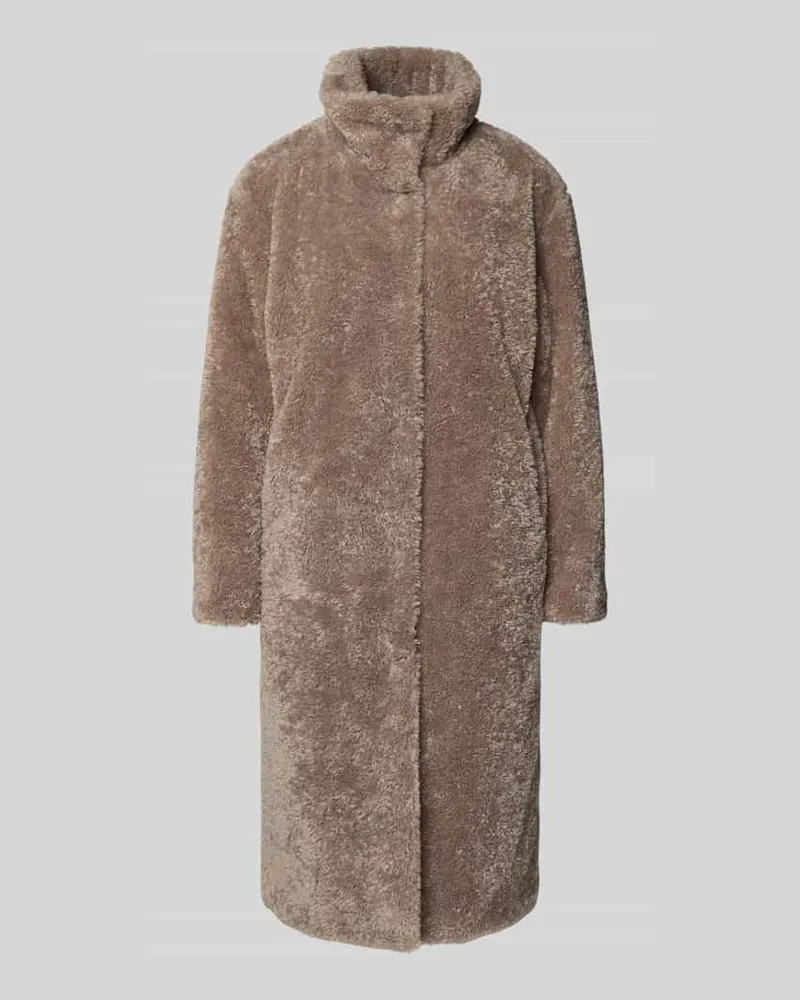 White Label Regular Fit Mantel aus Teddyfell mit Stehkragen Taupe