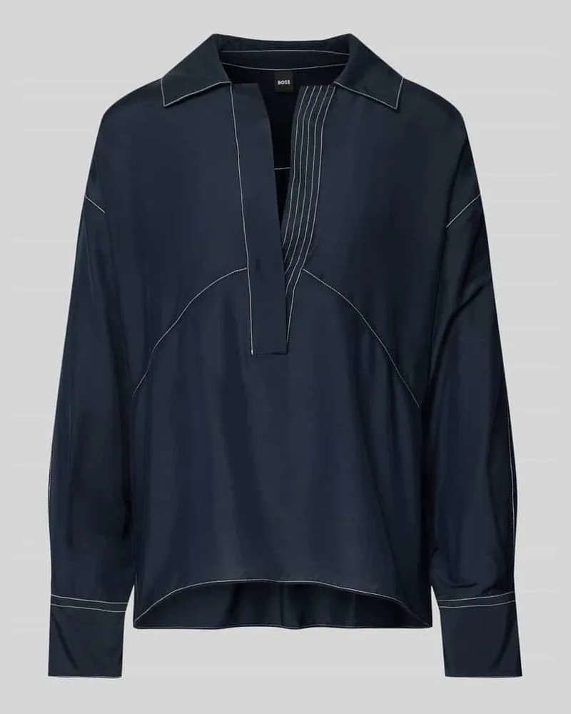 HUGO BOSS Loose Fit Bluse mit Seiden-Anteil Modell 'BRIZZY Marine