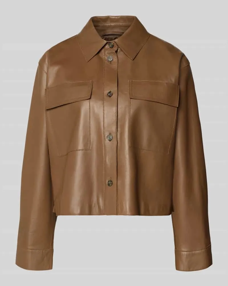 Max Mara Boxy Fit Lederjacke aus echtem Lammleder Modell 'PIOVRA Dunkelbraun