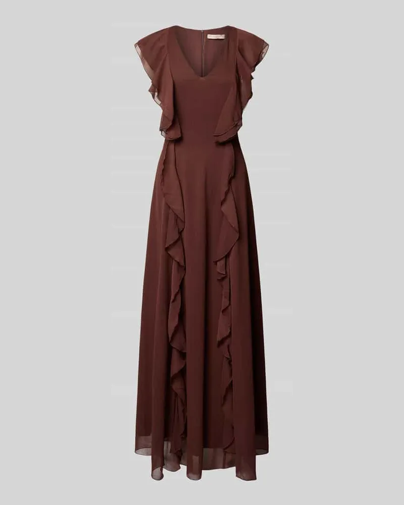 Rinascimento Abendkleid mit Schmetterlingsärmeln und Volants Schoko