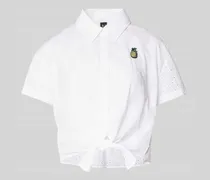 Cropped Bluse mit Lochstickerei und Knotendetail