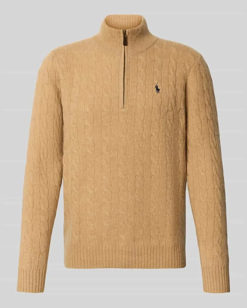 Ralph Lauren Strickpullover aus Baumwoll-Kaschmir-Mix mit Stehkragen Camel