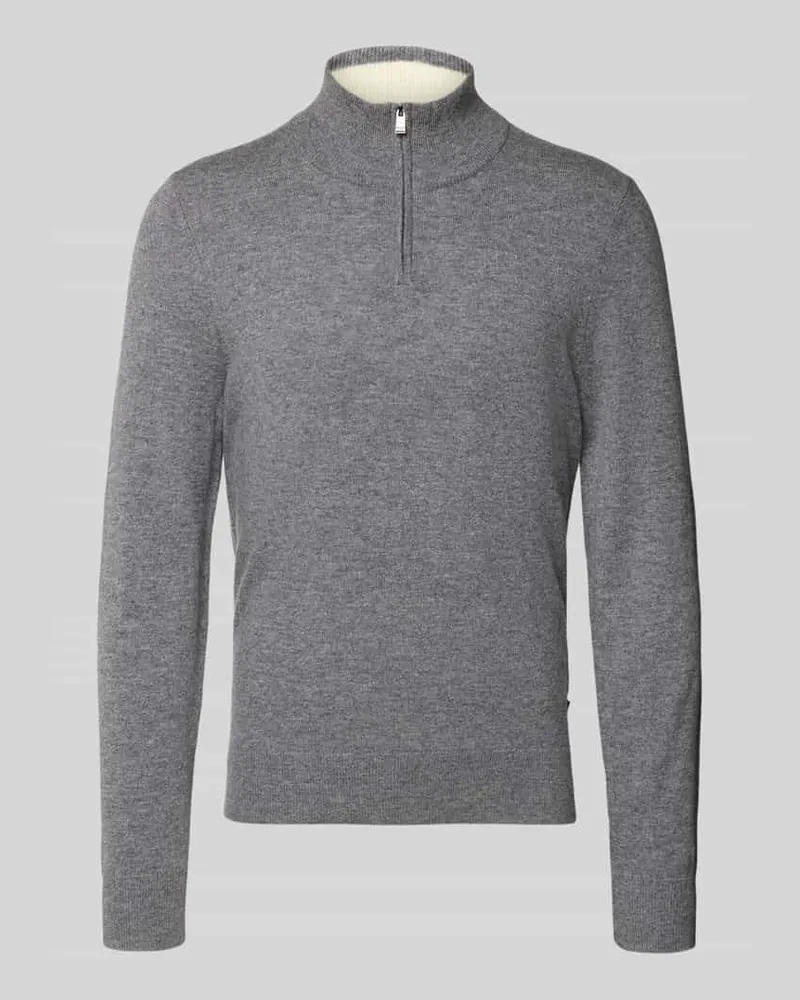 HUGO BOSS Regular Fit Troyer aus Schurwoll-Kaschmir-Mix Modell 'HEMARLO Mittelgrau