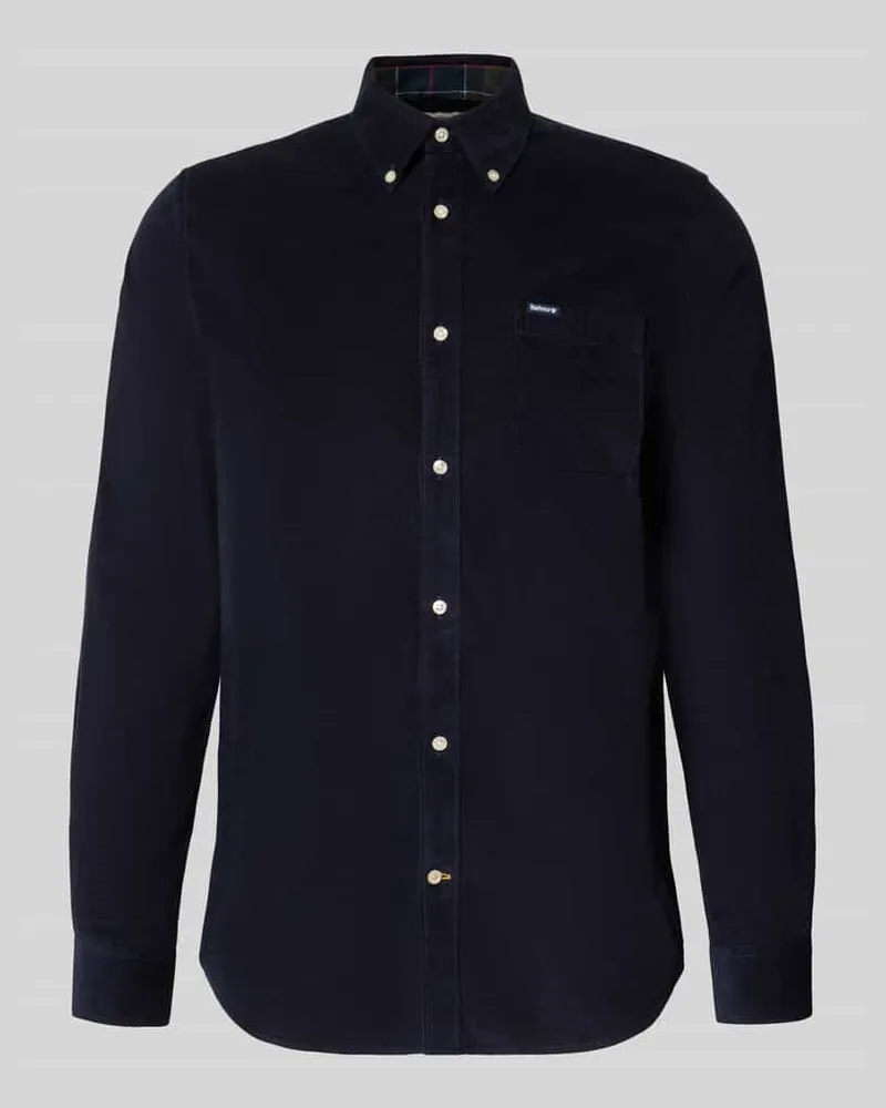 Barbour Tailored Fit Cordhemd mit Brusttasche Marine