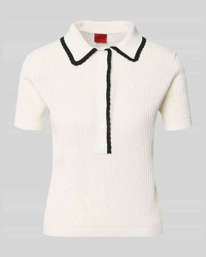 HUGO BOSS Regular Fit Strick-Shirt aus reiner Baumwolle Modell 'SLYSA Offwhite