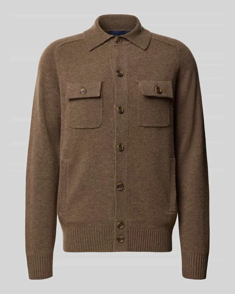 Christian Berg Regular Fit Strickjacke aus Woll-Kaschmir-Mix mit Brusttaschen Dunkelbraun