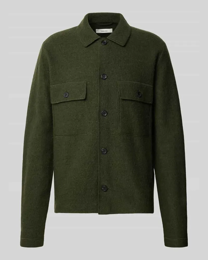 Selected Regular Fit Hemdjacke aus reiner Wolle Modell 'NEALY Dunkelgruen