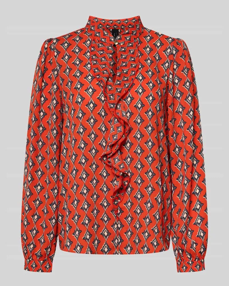 Marc Cain Regular Fit Bluse im Allover-Look mit Volants Rot