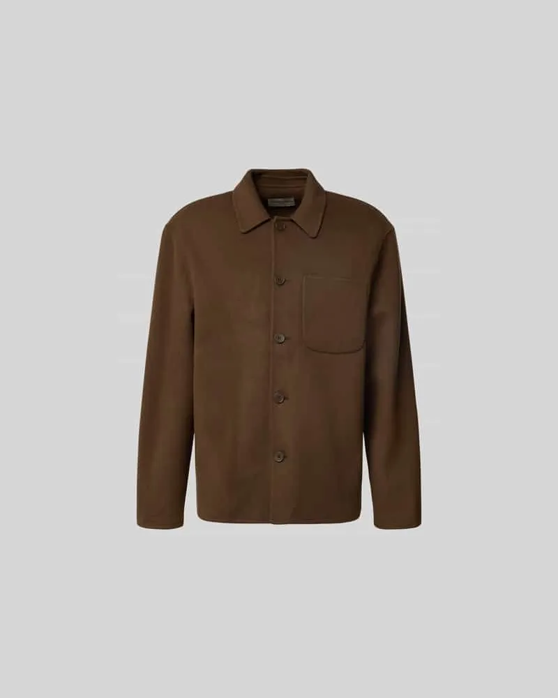 Officine Generale Regular Fit Hemdjacke aus reiner Wolle Mittelbraun