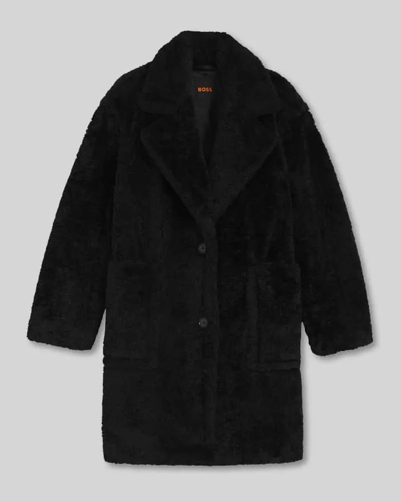 HUGO BOSS Regular Fit Teddy-Mantel mit großen Taschen Modell 'CATEDY Black