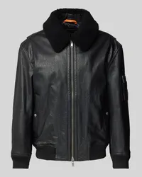 HUGO BOSS Straight Fit Lederjacke mit abnehmbarem Lammfellkragen Modell 'JOBARK Black