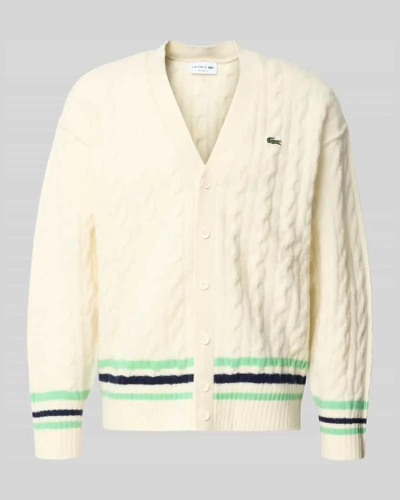 Lacoste Relaxed Fit Strickjacke aus Woll-Mix Offwhite