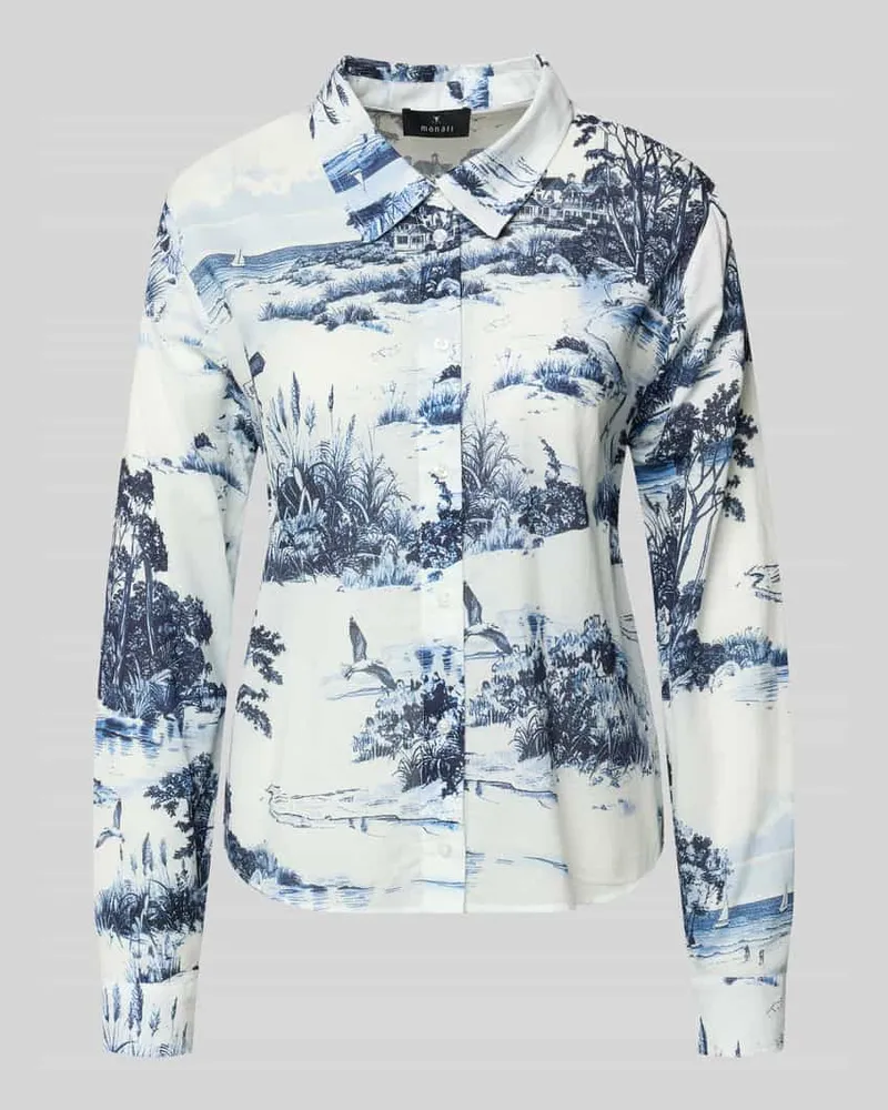 monari Slim Fit Bluse im Allover-Look Modell 'Hamptons Landschaft Marine
