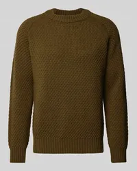 HUGO BOSS Strickpullover mit gerippten Abschlüssen Modell 'Armstrong Oliv