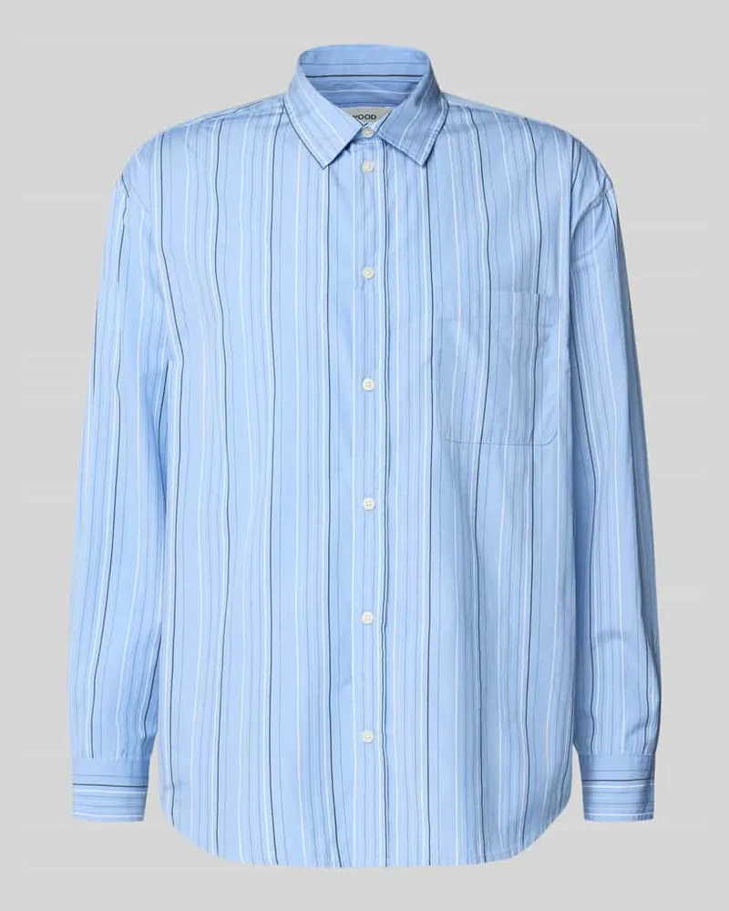 Wood Wood Regular Fit Freizeithemd mit Kentkragen Modell 'Carter Blau