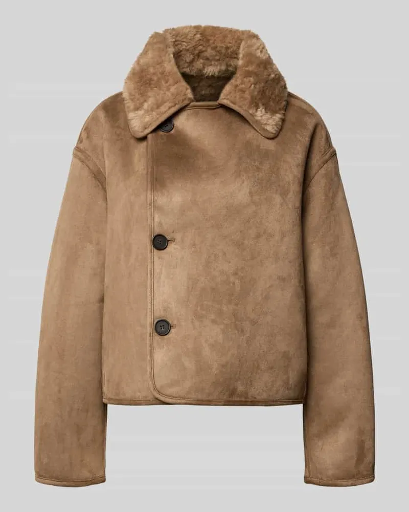 OPUS Webpelzjacke mit Oversize-Kragen Modell 'Hafira Taupe