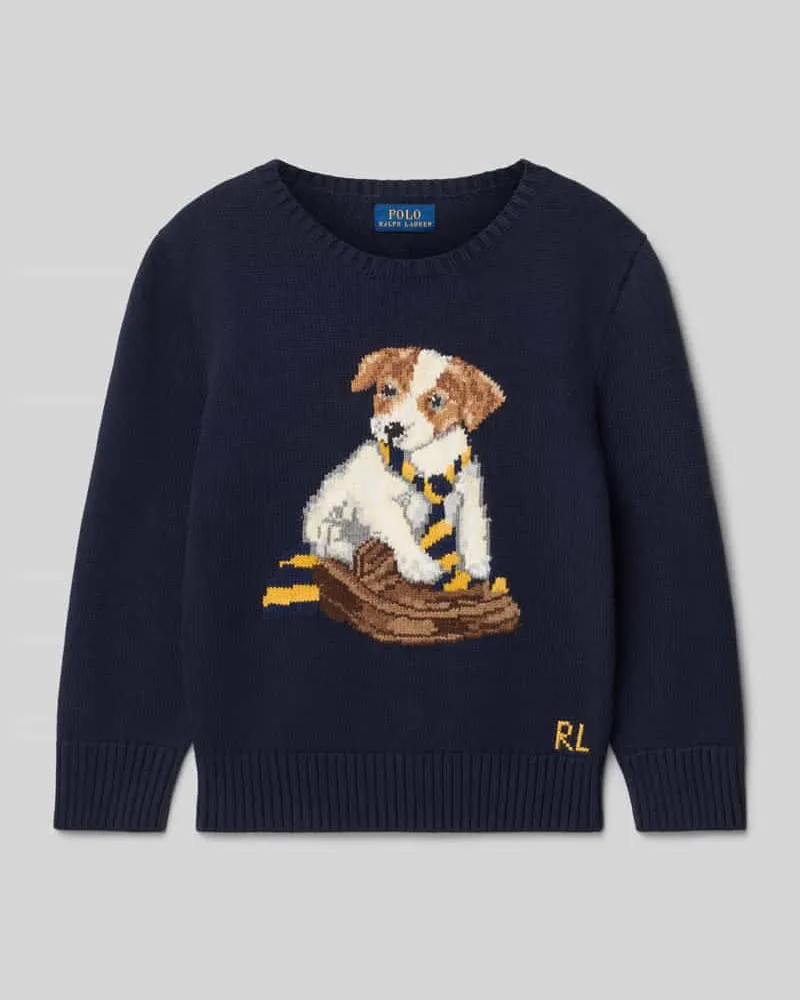 Ralph Lauren Regular fit Pullover in Strick-Optik mit Logo-Stitching Marine