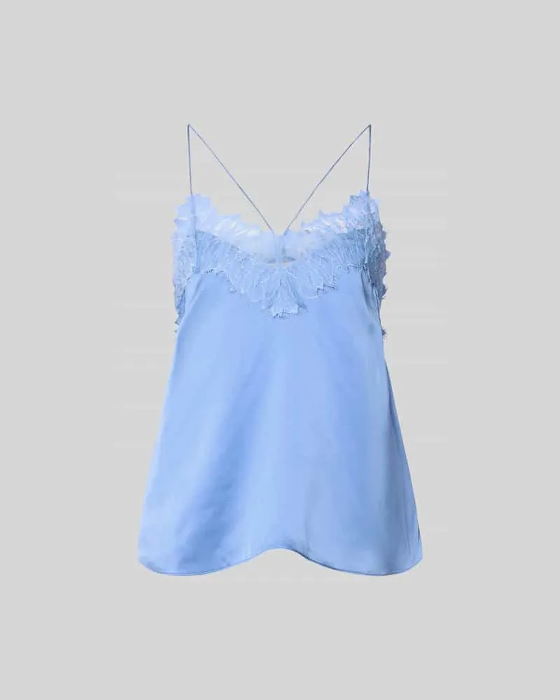 IRO Bluse aus Satin mit Spitzenbesatz Hellblau