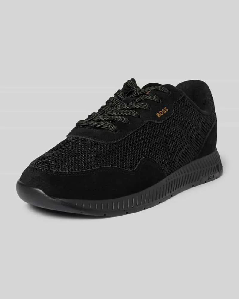 HUGO BOSS Sneaker aus Leder-Mix Modell 'Titanium Runn Black
