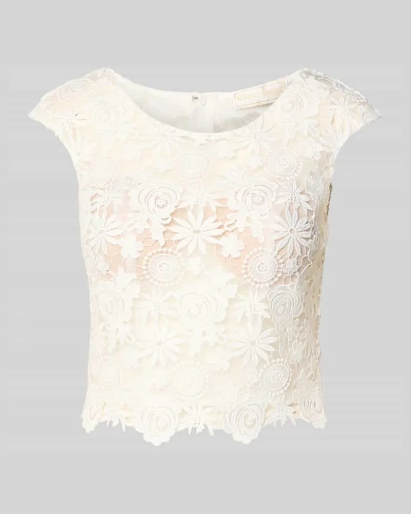 LUXUAR Cropped Spitzentop mit Rundhalsausschnitt Offwhite
