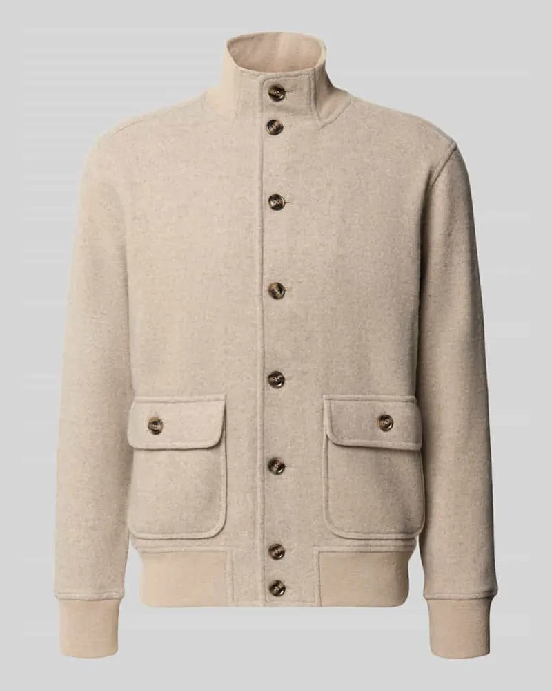 Ragman Strickjacke aus Wolle mit Pattentaschen Taupe