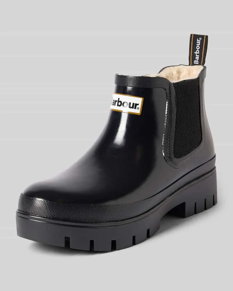 Barbour Stiefel mit Label-Patch Modell 'Halton Faux Fur Welly Black