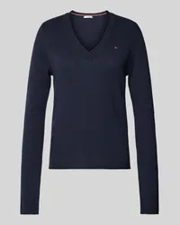 Tommy Hilfiger Pullover mit abgerundetem V-Ausschnitt Modell 'SOFT WOOL Dunkelblau