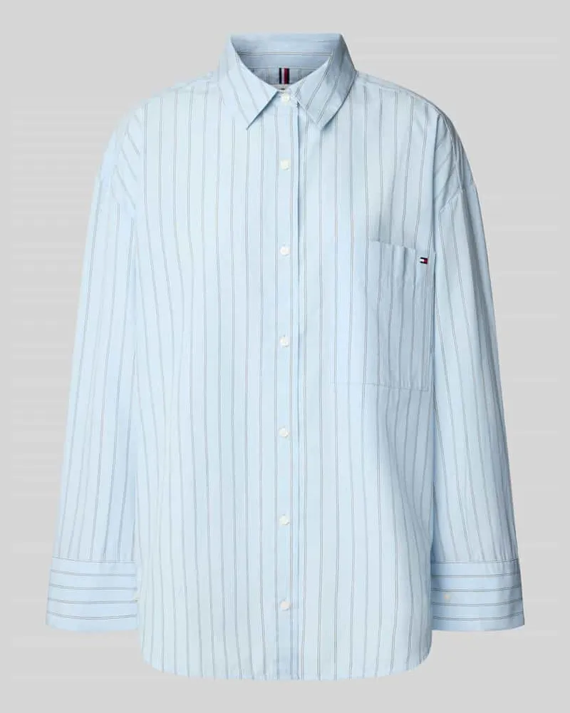 Tommy Hilfiger Oversized Hemdbluse aus reiner Baumwolle Hellblau