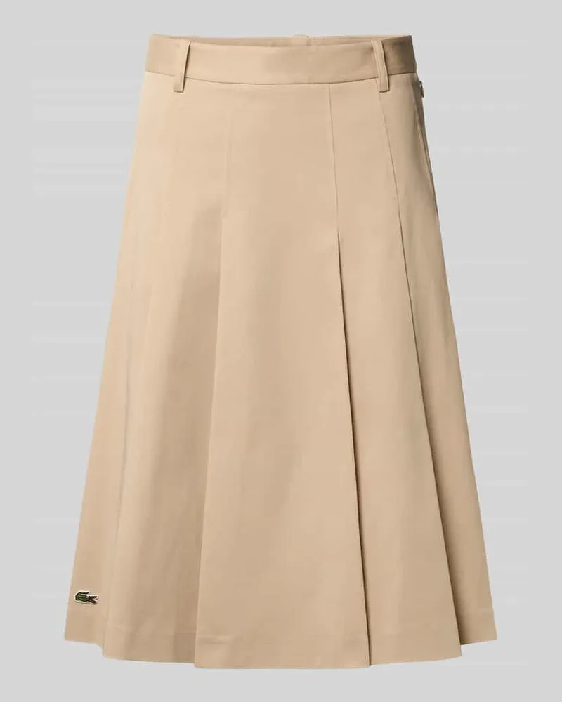 Lacoste A-Linie Midi-Rock aus Baumwoll-Mix Camel
