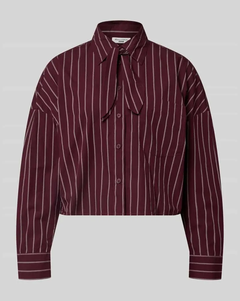Marc O'Polo Cropped Langarmbluse mit Bindeschleife am Kragen Bordeaux