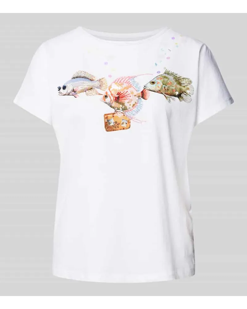 Marc Cain T-Shirt mit Paillettenbesatz Weiss