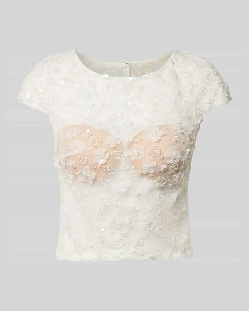 LUXUAR T-Shirt mit Perlen und Rundhalsausschnitt Offwhite