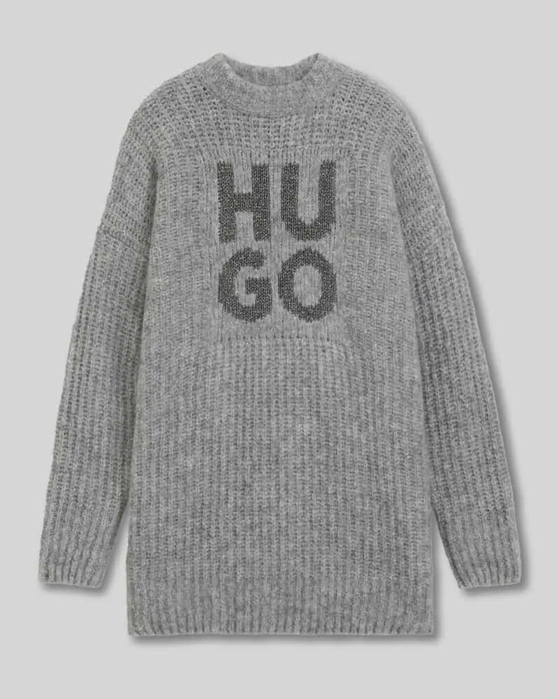 HUGO BOSS Oversized Strickpullover aus Woll-Mix Modell 'SLOGUIS Mittelgrau