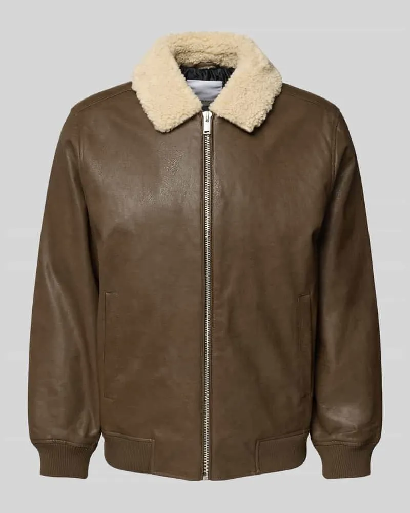 Lindbergh Bomberjacke mit gerippten Abschlüssen Mittelbraun