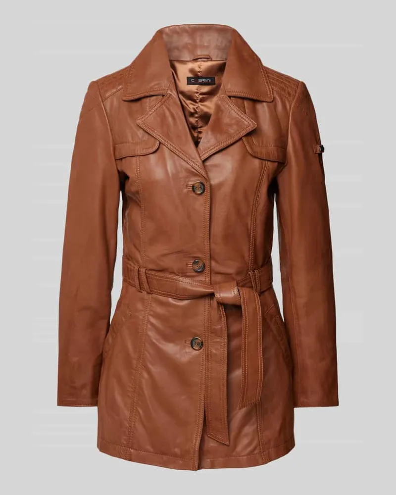 CABRINI Lederjacke mit Bindegürtel Cognac