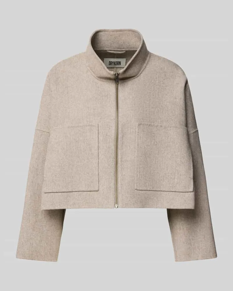 Drykorn Cropped Jacke aus Woll-Mix mit Reißverschluss Sand