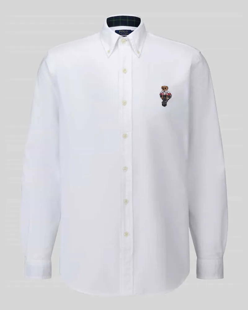 Ralph Lauren Freizeithemd aus reiner Baumwolle mit gesticktem Motiv-Detail Weiss