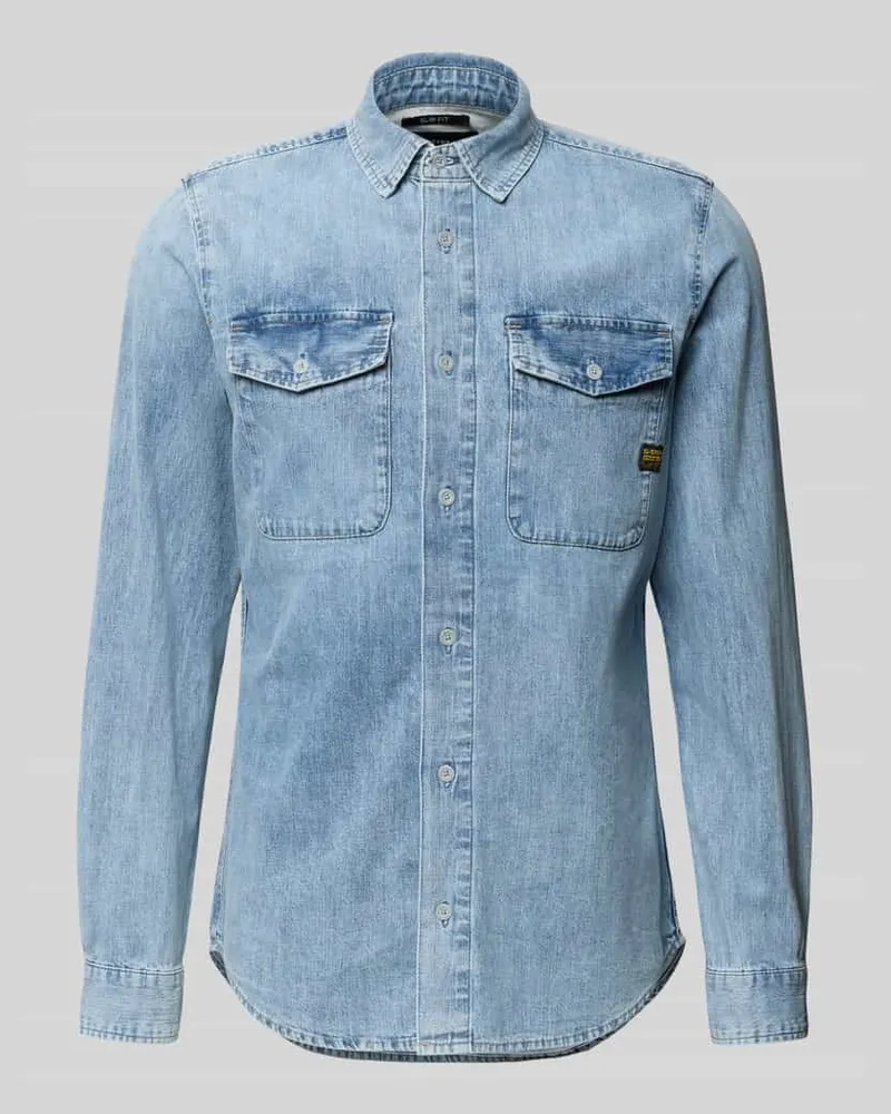 G-STAR RAW Slim Fit Freizeithemd aus reiner Baumwolle Modell 'Marine Jeansblau