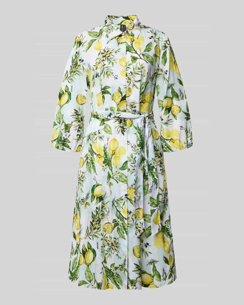 Marc Cain Hemdblusenkleid im Allover-Look mit Bindegürtel Weiss