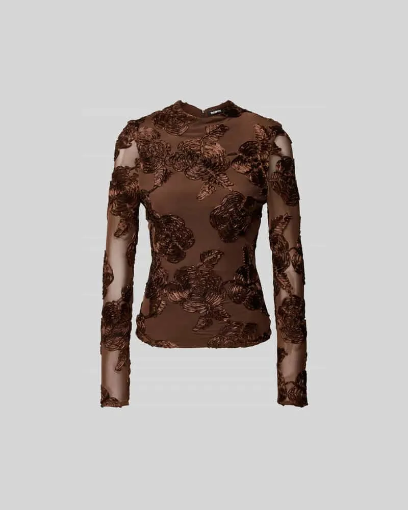 ROTATE Birger Christensen Longsleeve mit Zierbesatz Mittelbraun