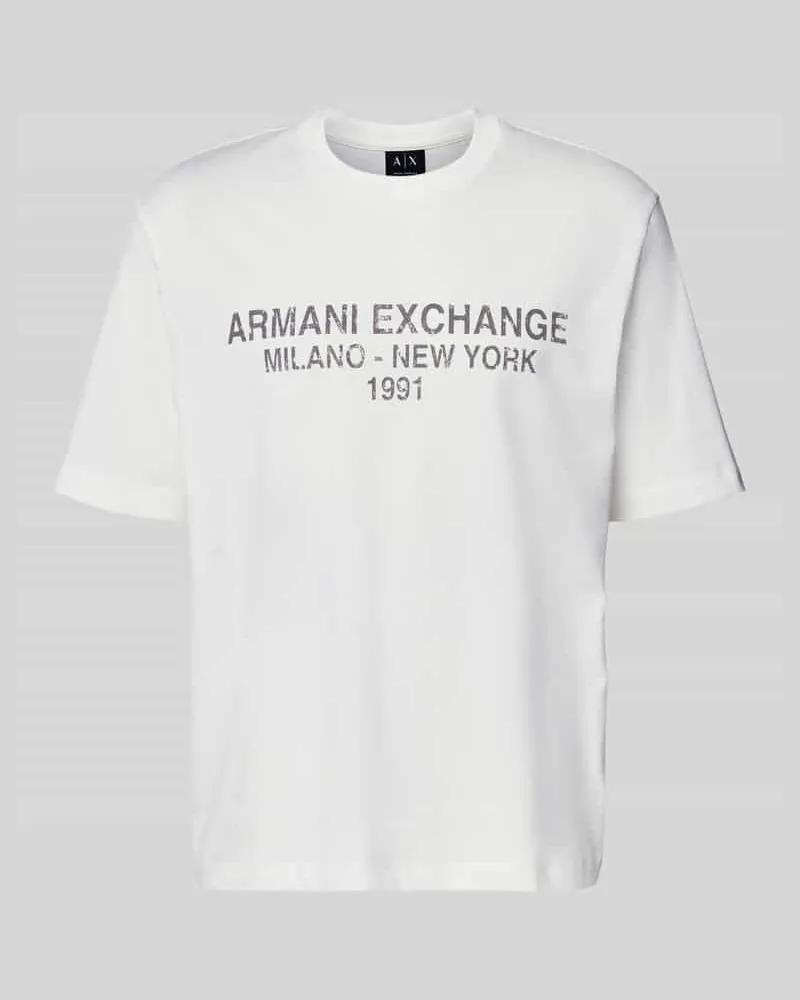 Armani Exchange T-Shirt mit Label-Print und Rundhalsausschnitt Dunkelbraun
